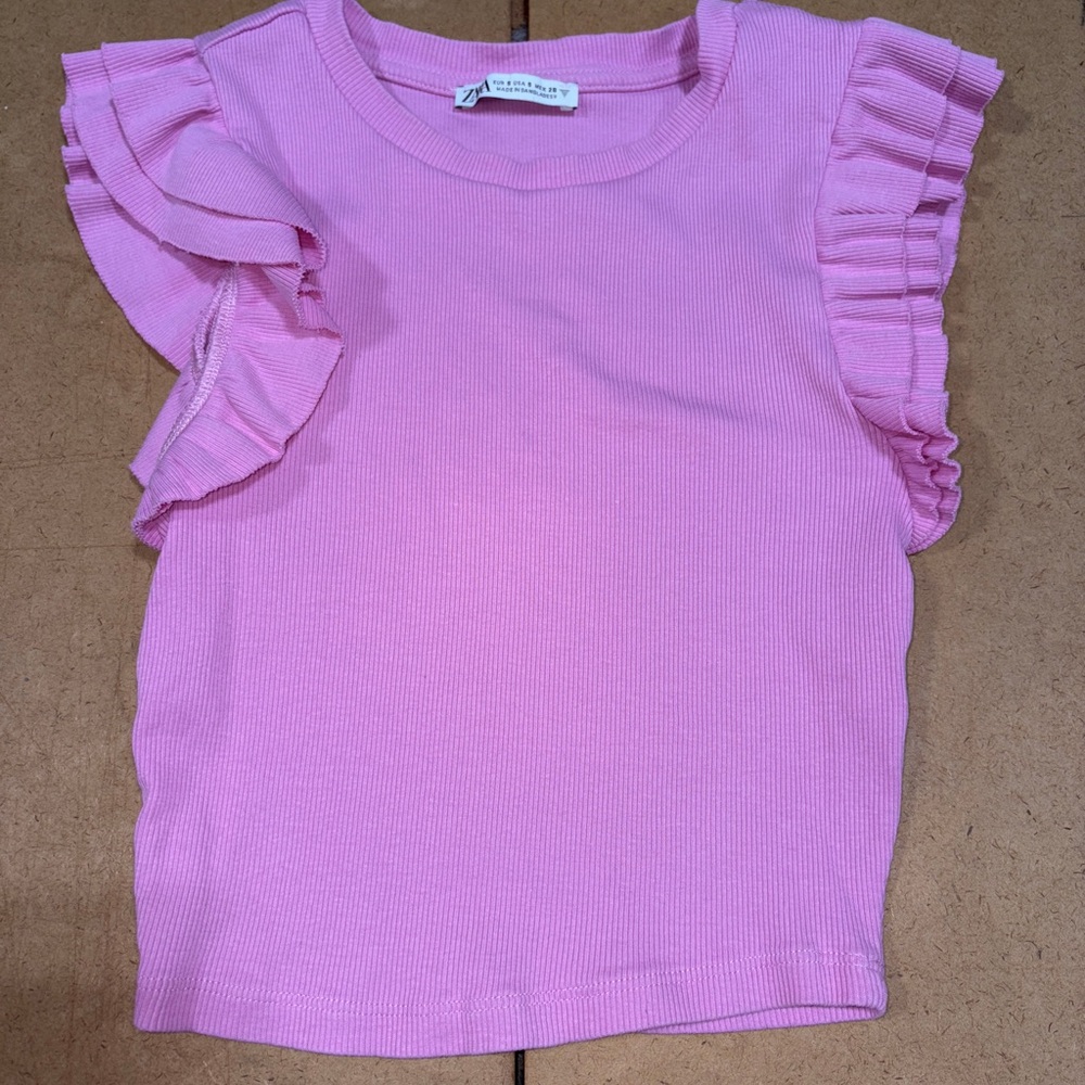 Zara Pink Ruffle Sleeve Tee - Picture 2 of 4